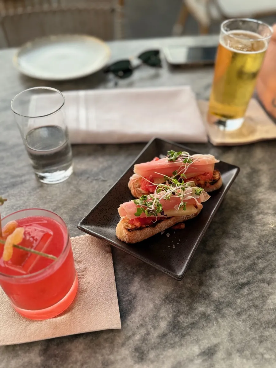 Cocktails and bruschetta at a restaurant